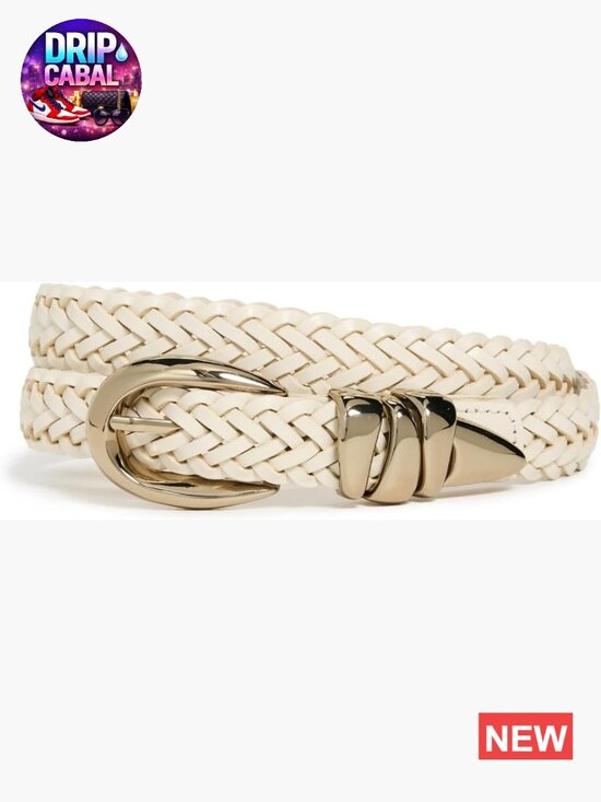 Leather Belt with Gold-Tone Hardware, Braided Design, 1in Width